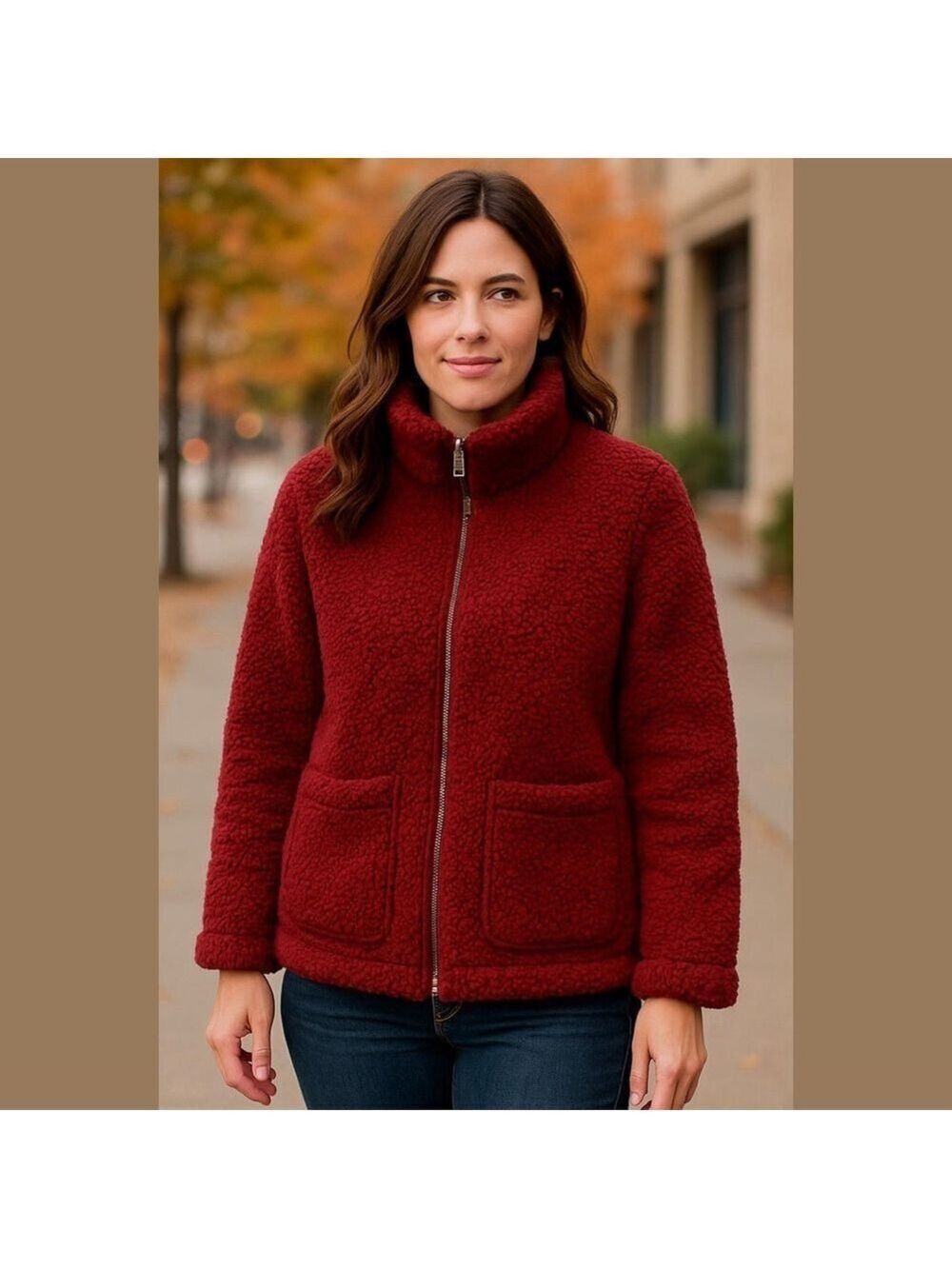Ashley By 26 International Sherpa Zip Up Jacket Red Size Medium